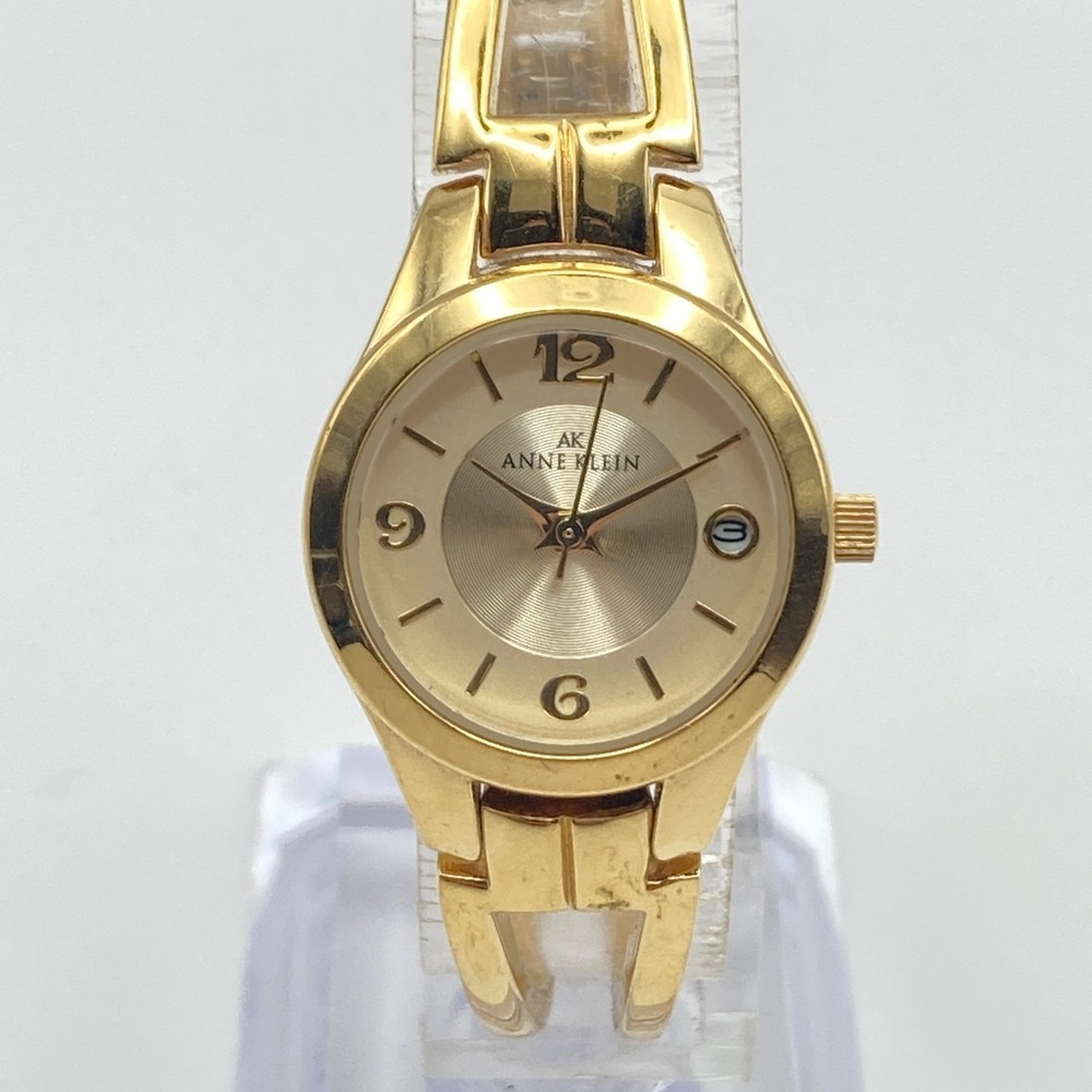 Anne Klein Womens Watch 23mm Gold Tone Date Round Classic New Battery 6.25"